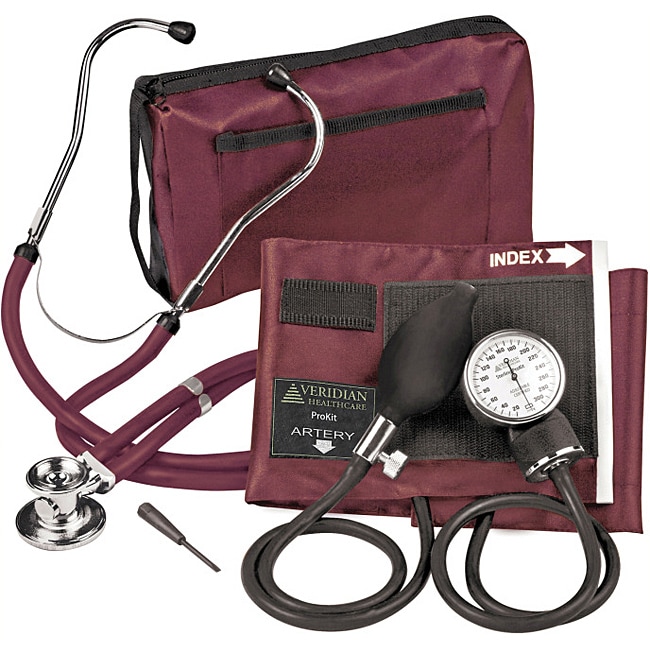 Veridian Adult Burgundy Adjustable Aneroid Sphygmomanometer Sprague Stethoscope Kit