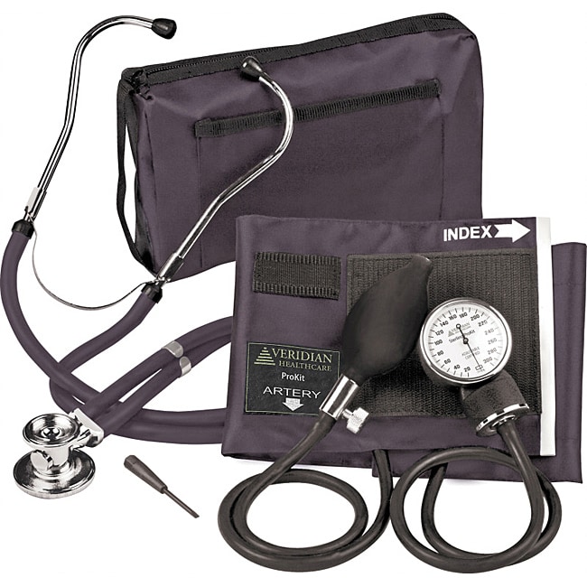 Veridian Adult Black Adjustable Aneroid Sphygmomanometer With Sprague Stethoscope Kit