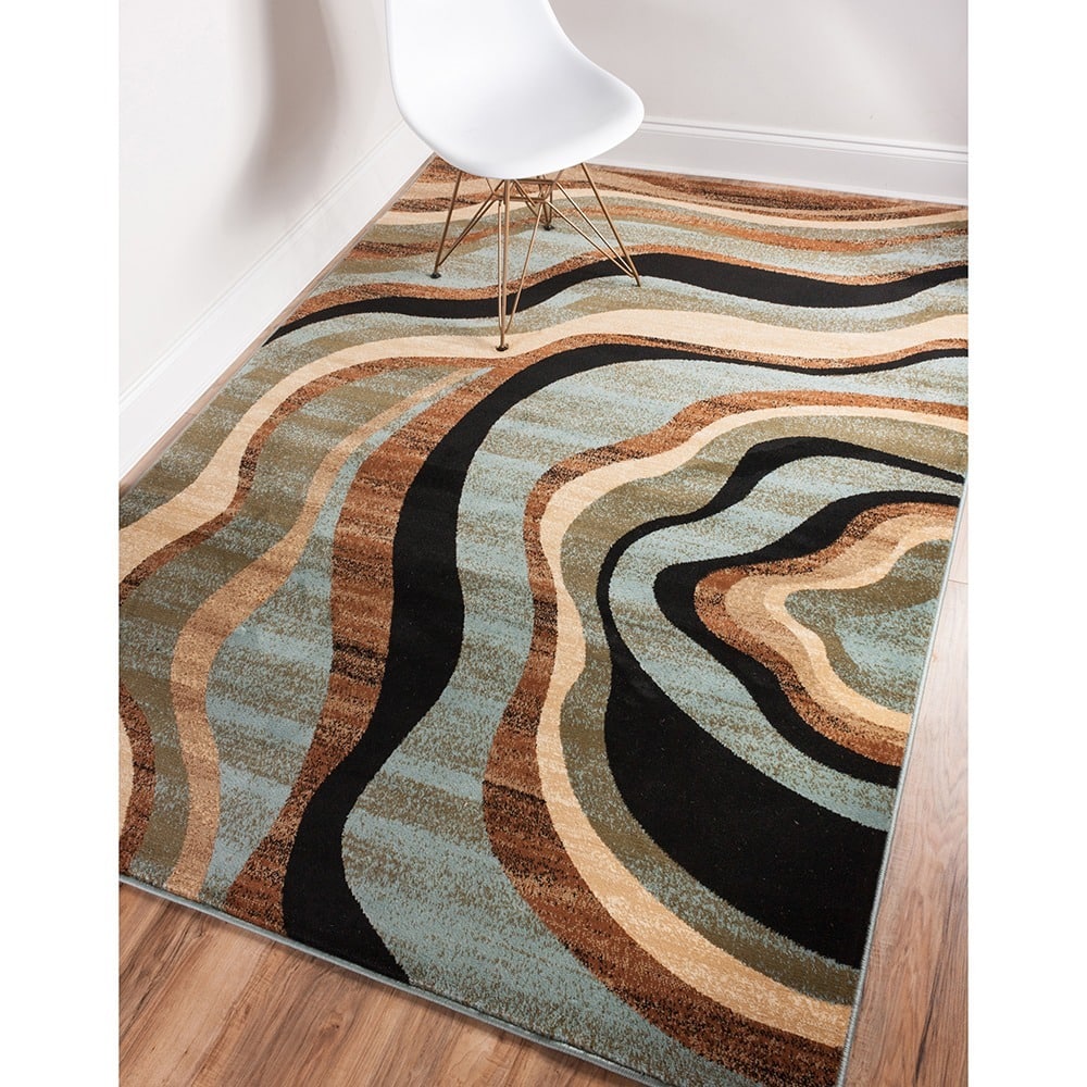 Well Woven Nirvana Waves Multi Abstract Geometric Blue, Beige, Ivory, Brown, Green, Black Area Rug - 7'10 x 9'10