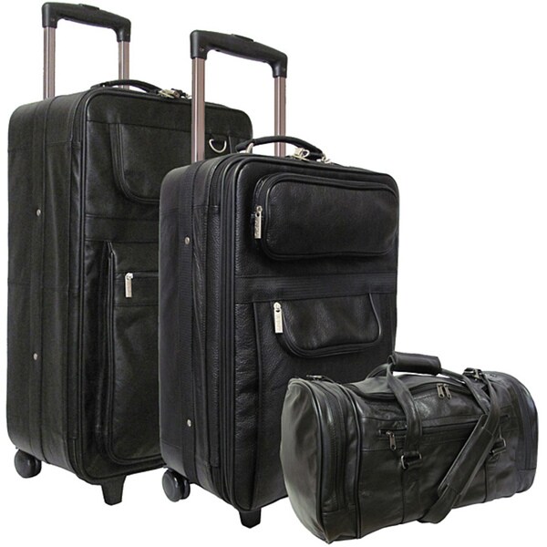 Shop Amerileather Black Leather 3-piece Luggage Set - On Sale - Free ...