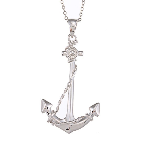 Shop La Preciosa Sterling Silver Anchor Necklace - On Sale - Free ...
