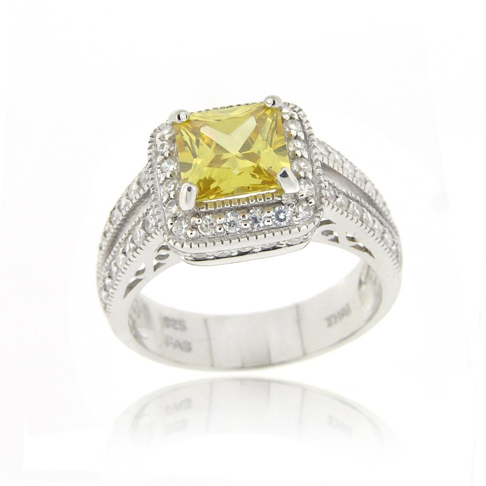 Icz Stonez Sterling Silver Light Yellow Cubic Zirconia Ring (4 1/6ct ...