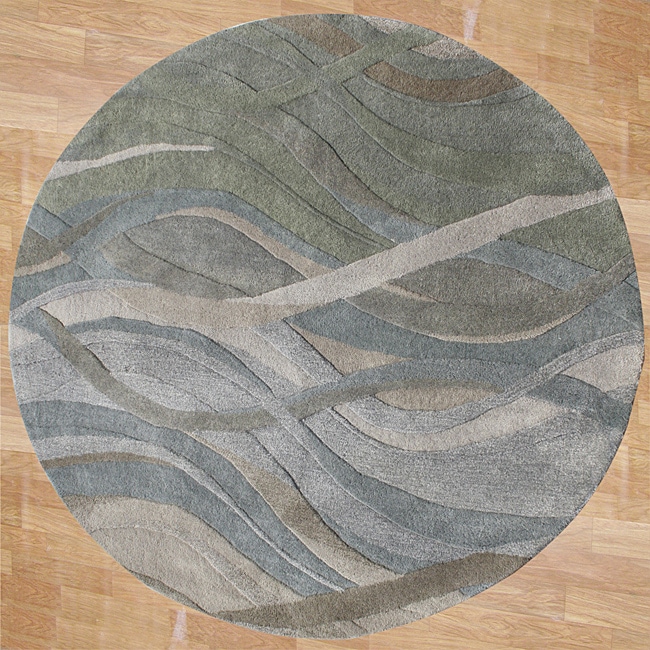 Alliyah Handmade New Zeeland Blend Classic Grey/green Wool Rug (6round)