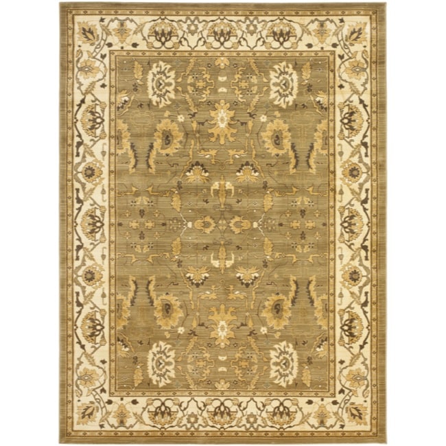 Oushak Green/ Cream Powerloomed Rug (67 X 91)