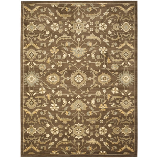 Oushak Brown/ Green Powerloomed Rug (67 X 91)