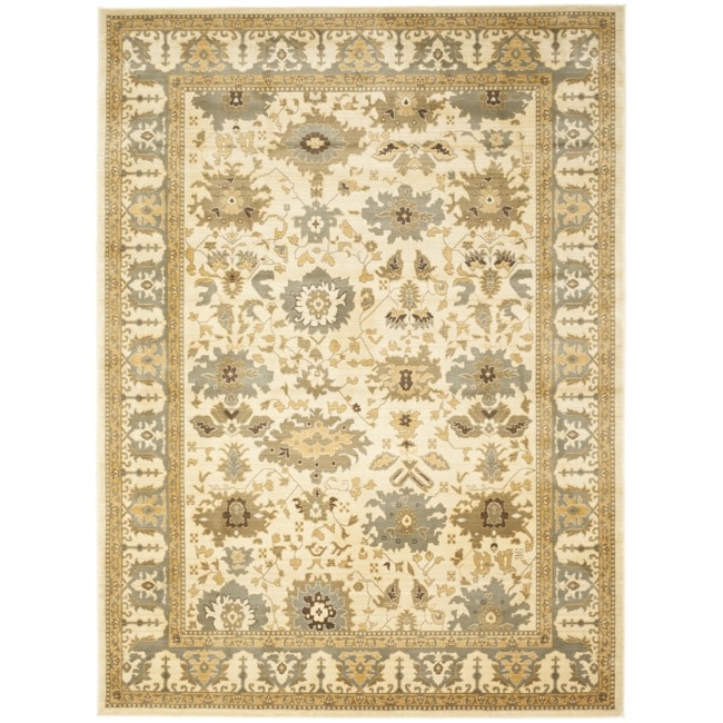 Oushak Cream/ Blue Powerloomed Rug (67 X 91)