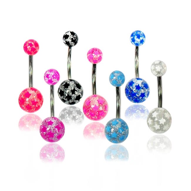 Supreme Jewelry Surgical Steel Star Design Glitter infused Belly Rings