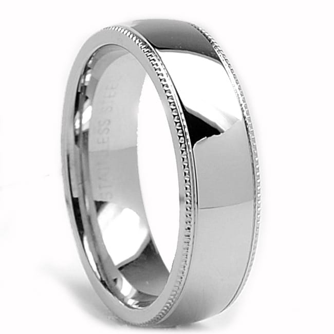 Shop Oliveti Stainless Steel Classic Dome Millegrained Wedding Band ...