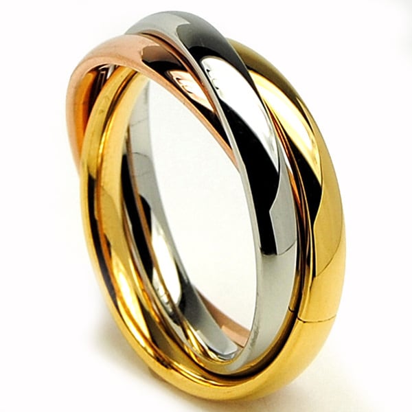 Oliveti Stainless Steel Tri-color Love Trinity Wedding Band