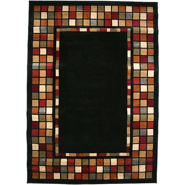 Courtyard Black Area Rug (710 X 910) (OlefinPile Height 0.4 inchesStyle ContemporaryPrimary color BlackSecondary colors Red, blue, green, beigePattern GeometricTip We recommend the use of a non skid pad to keep the rug in place on smooth surfaces.Al