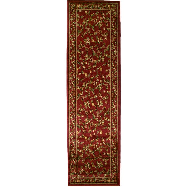 Halle Claret Red Area Rug (23 X 77) (OlefinPile Height 0.4 inchesStyle TransitionalPrimary color RedSecondary colors Green, blue, ivoryPattern FloralTip We recommend the use of a non skid pad to keep the rug in place on smooth surfaces.All rug sizes