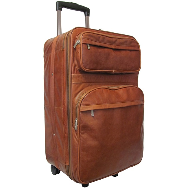 Amerileather Brown Leather 26-inch Expandable Rolling Upright Suitcase ...