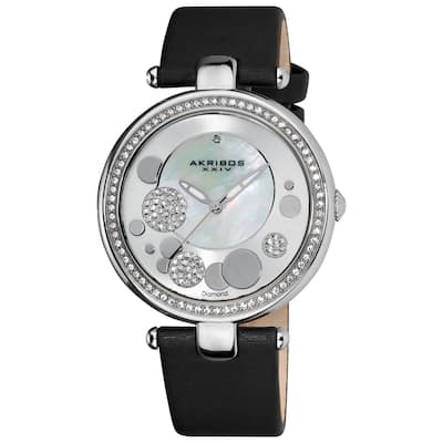 Akribos XXIV Women's Quartz Diamond Crystal Black Strap Watch