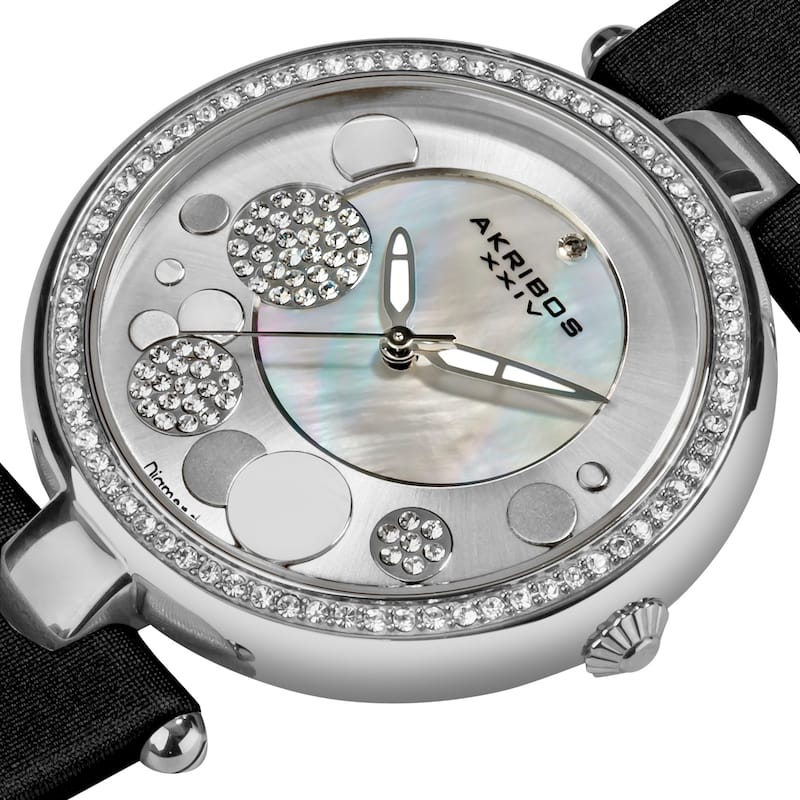Akribos XXIV Women's Quartz Diamond Crystal Black Strap Watch
