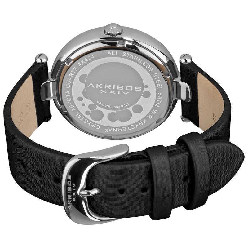 Akribos XXIV Women's Quartz Diamond Crystal Black Strap Watch