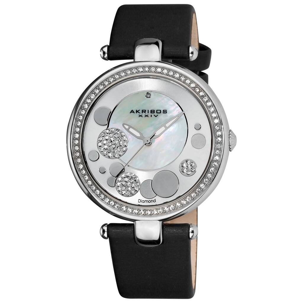 Akribos XXIV Women's Quartz Diamond Crystal Black Strap Watch