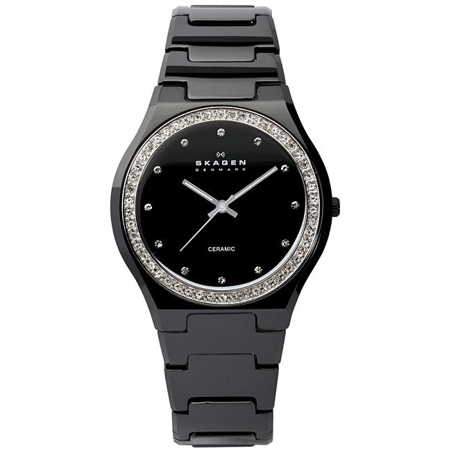 Skagen Women's Black Ceramic Crystal Watch - Overstock Shopping - Big ...