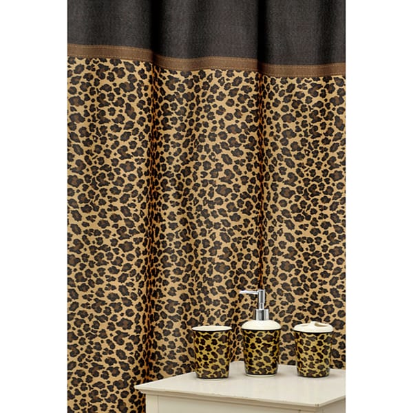 Leopard Brown Shower Curtain and Ceramic Bath Accessory 16-piece Set