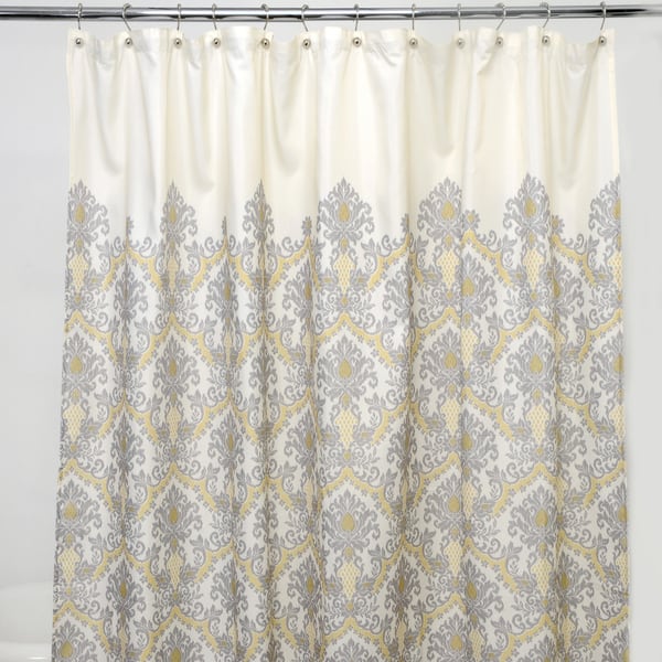 slide 1 of 1, Bedazzled Grey Damask 100-percent Polyester Shower Curtain