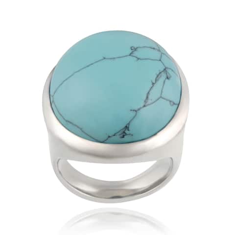 Glitzy Rocks Stainless Steel Bold Synthetic Turquoise Oval Ring