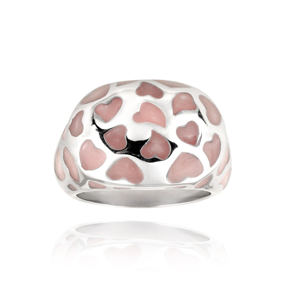 Glitzy Rocks Womens Bold Stainless Steel Pink Enamel Heart Ring (23mm