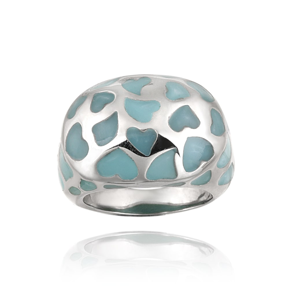 Glitzy Rocks Stainless Steel Turquoise Colored Enamel Heart Ring