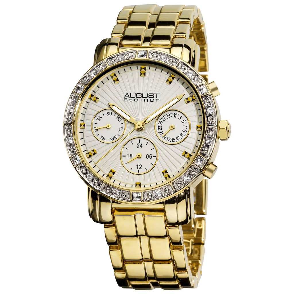 August Steiner Women's Gold-Tone Swiss-Quartz Multifunction Crystal Watch