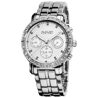 August Steiner Women's Swiss Quartz Multifunction Crystal Silver-Tone Watch