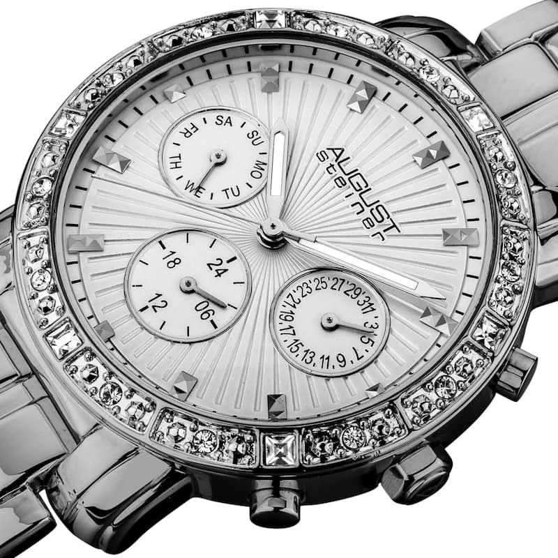 August Steiner Women's Swiss Quartz Multifunction Crystal Silver-Tone Watch