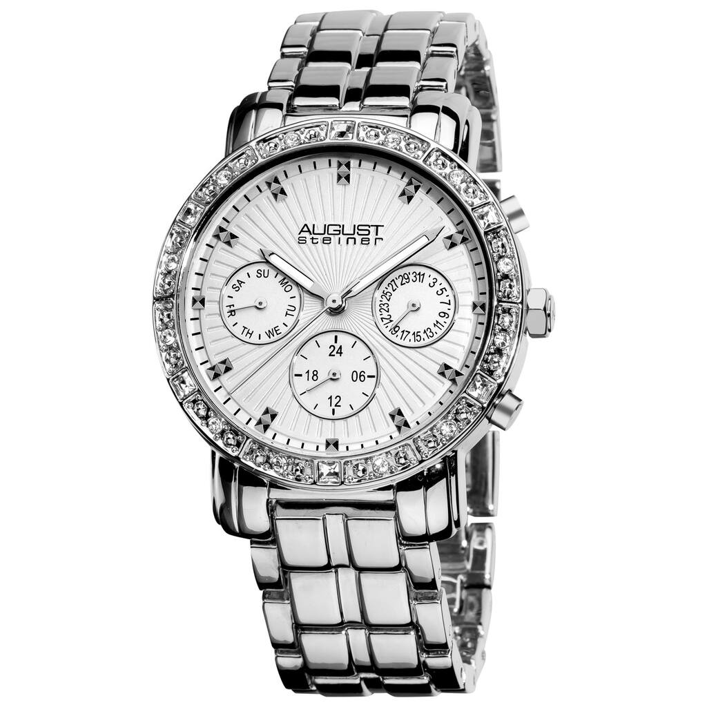 August Steiner Women's Swiss Quartz Multifunction Crystal Silver-Tone Watch