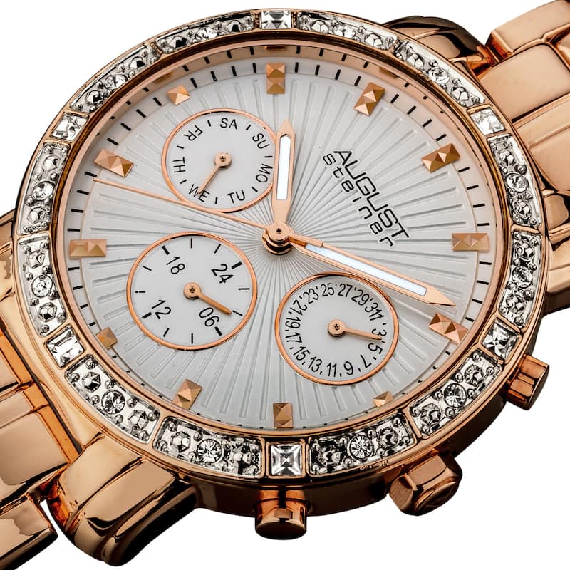 August Steiner Women's Rose-Tone Swiss-Quartz Multifunction Crystal Watch