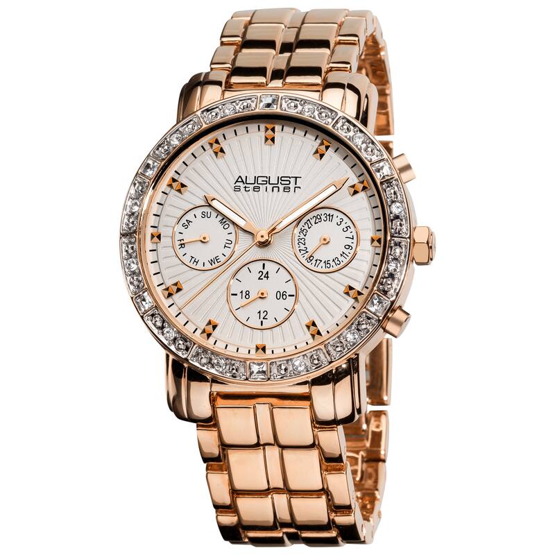 August Steiner Women's Rose-Tone Swiss-Quartz Multifunction Crystal Watch
