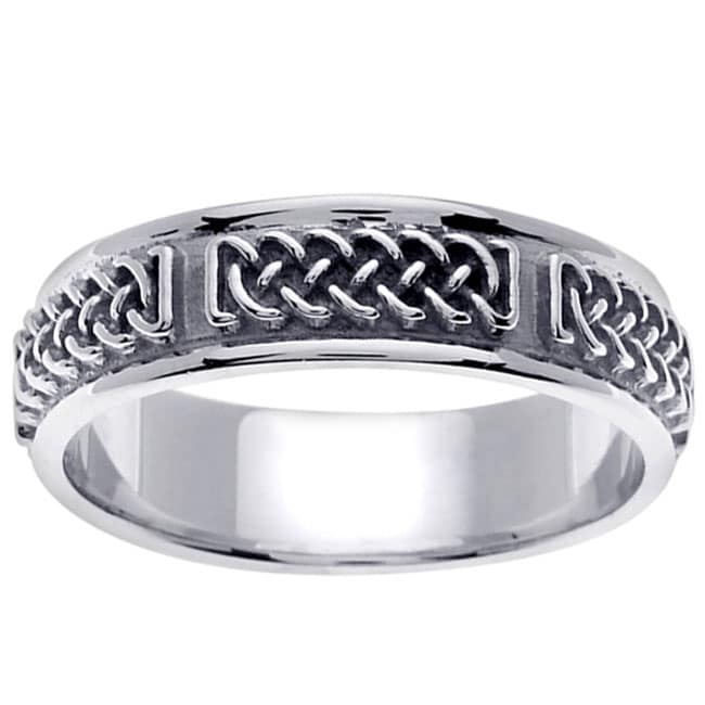 14k White Gold Men's Braided Fancy Wedding Band