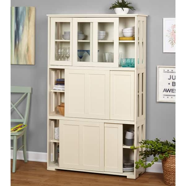 Shop Simple Living Antique White Sliding Door Stackable Cabinet