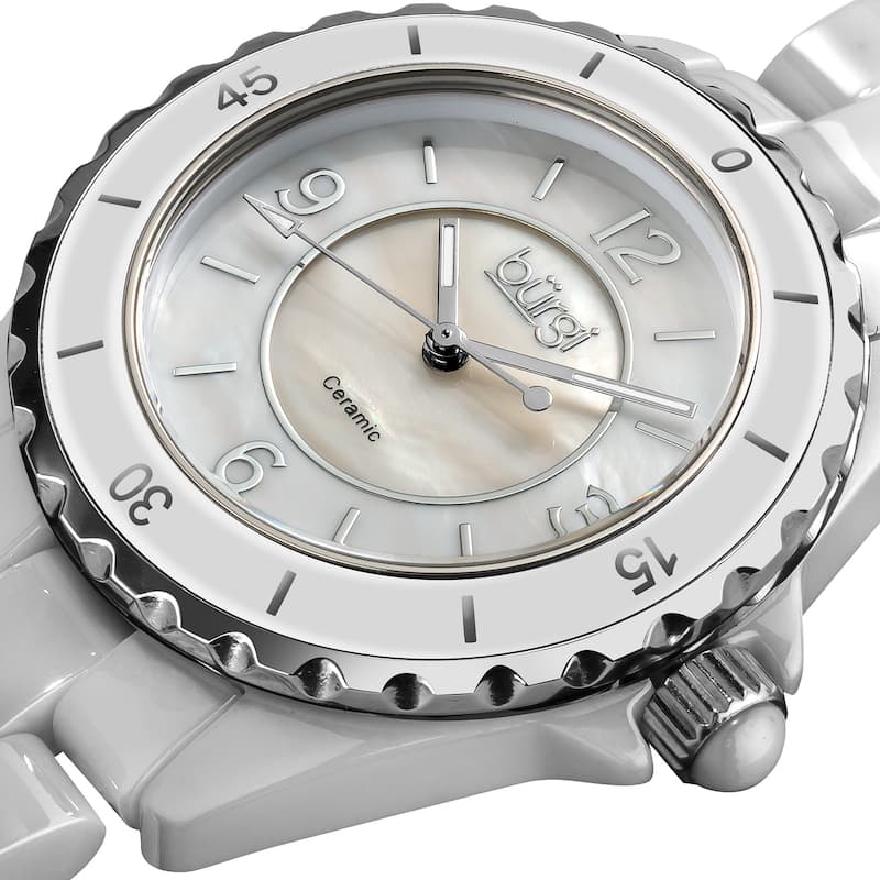 Burgi Women's White Ceramic Quartz Bracelet Watch