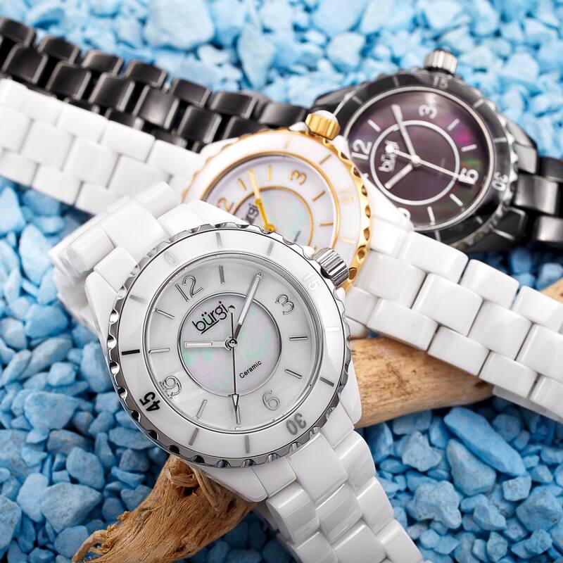 Burgi Women's White Ceramic Quartz Bracelet Watch