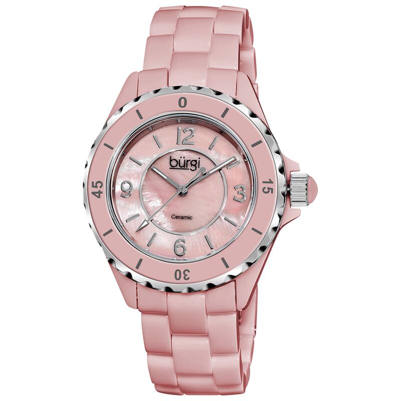 Burgi Women's White Ceramic Quartz Bracelet Watch