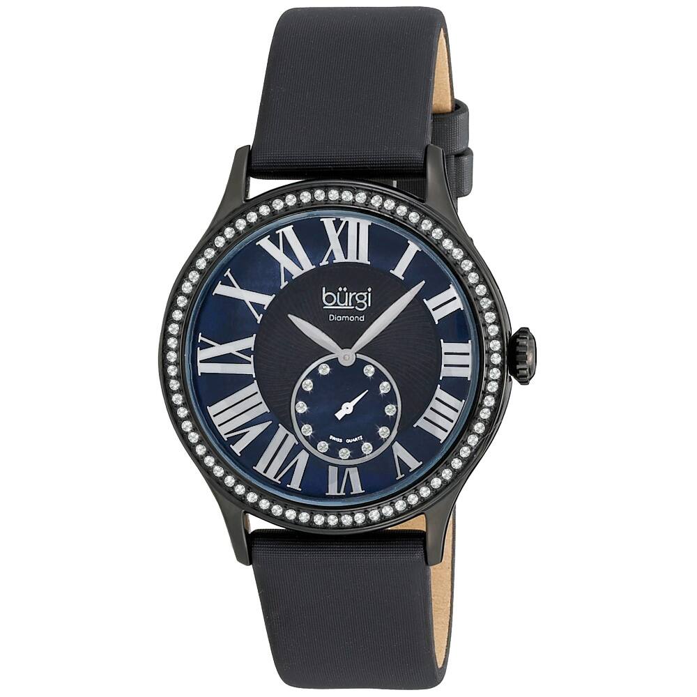 Burgi Women's Black Dial Swiss Quartz Diamond Strap Watch
