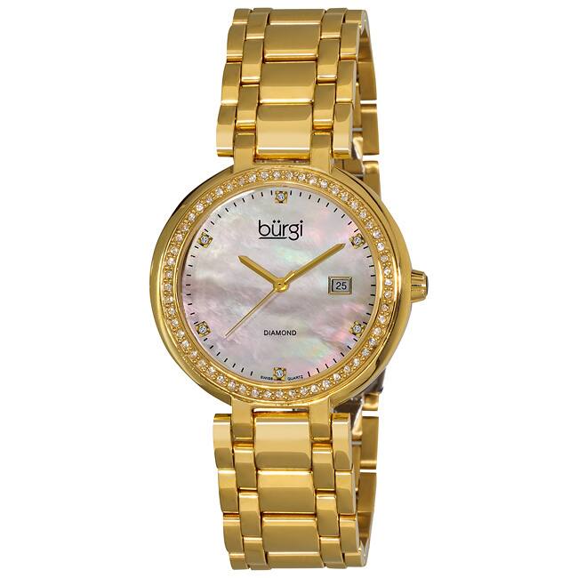 Burgi Women's Gold-Tone Swiss Quartz Diamond Bracelet Watch