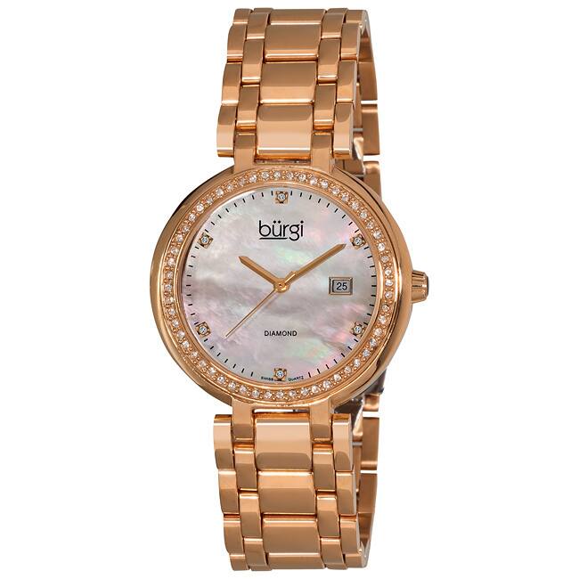 Burgi Women's Swiss Quartz Diamond Rose-Tone Bracelet Watch