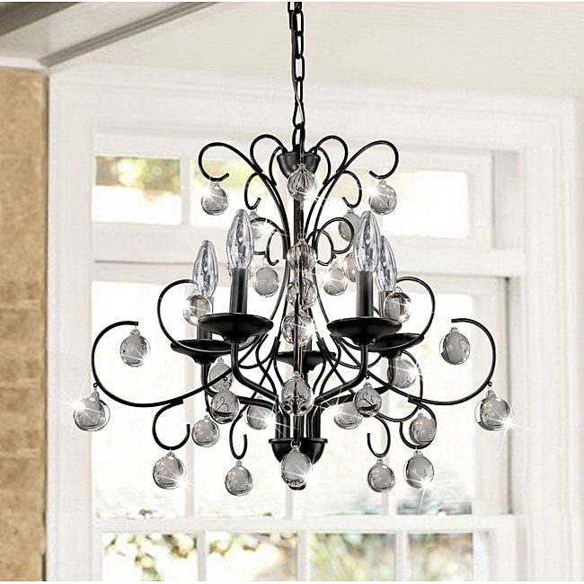 Messina 5-light Wrought Iron and Crystal Chandelier (Bronze Finish/Oil Rubbed) - Chandeliers For Bedrooms by Overstock.com