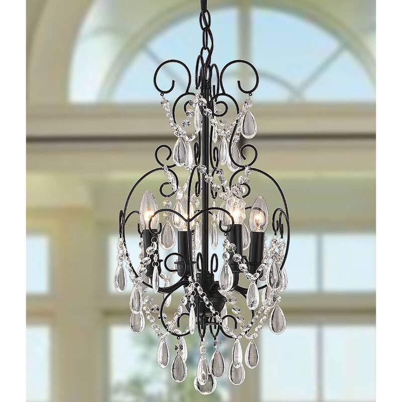 'Dainty' Black and Crystal 4-light Chandelier