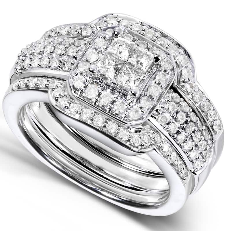 Annello by Kobelli 14k White Gold 3/4ct TDW Diamond 3-piece Bridal Ring Set