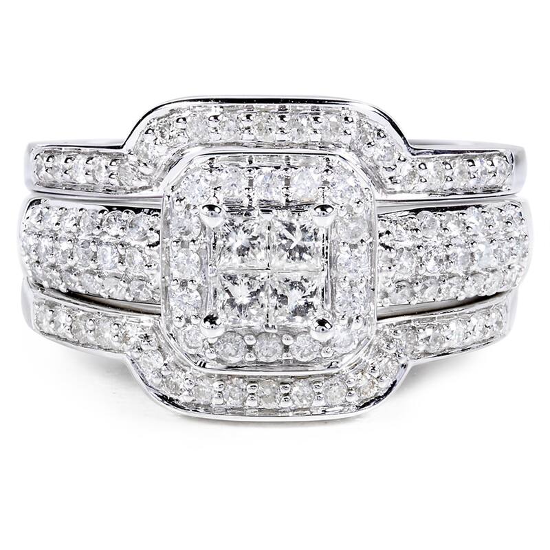 Annello by Kobelli 14k White Gold 3/4ct TDW Diamond 3-piece Bridal Ring Set