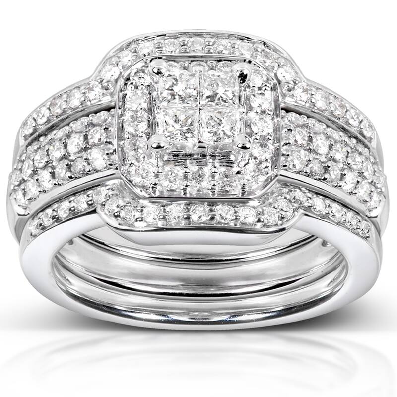 Annello by Kobelli 14k White Gold 3/4ct TDW Diamond 3-piece Bridal Ring Set - 4