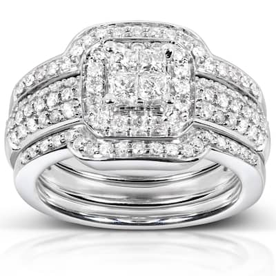 Annello by Kobelli 14k White Gold 3/4ct TDW Diamond 3-piece Bridal Ring Set