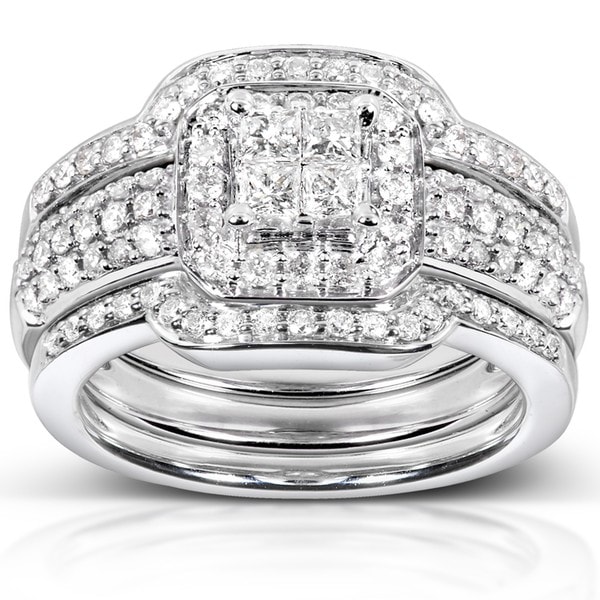 Annello 14k White Gold 3/4ct TDW Diamond 3 piece Bridal Ring Set (H I