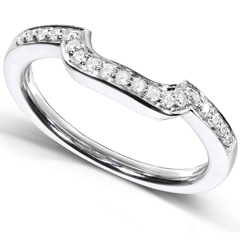 Annello 14k White Gold 1/10ct TDW Diamond Curved Wedding Band (H-I, I1-I2)