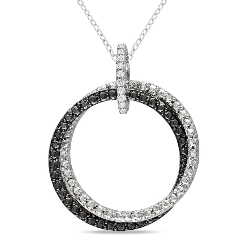 Miadora Sterling Silver Diamond Accent Black and White Circle Necklace