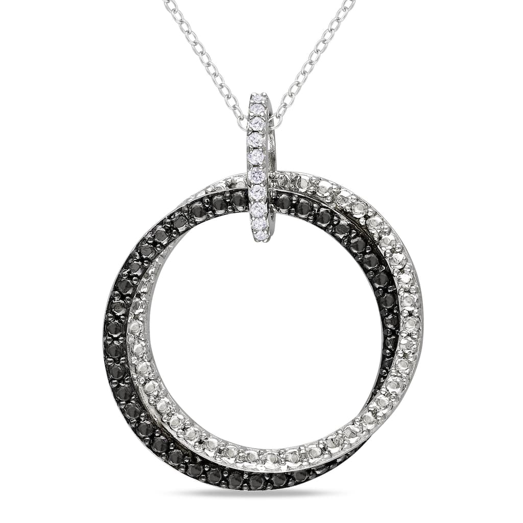 Miadora Sterling Silver Diamond Accent Black and White Circle Necklace